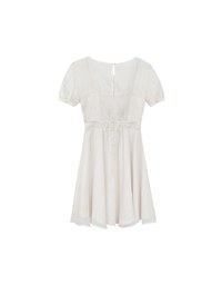 Layered Mesh Puff Sleeve Flare Mini Dress