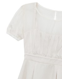 Layered Mesh Puff Sleeve Flare Mini Dress