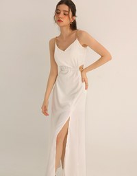 Gold Chain Spaghetti Strap Slit Padded Maxi Dress