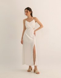 Gold Chain Spaghetti Strap Slit Padded Maxi Dress