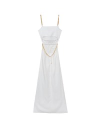 Gold Chain Spaghetti Strap Slit Padded Maxi Dress