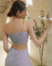 Gold Chain Spaghetti Strap Slit Padded Maxi Dress