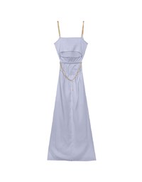 Gold Chain Spaghetti Strap Slit Padded Maxi Dress