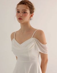 Off Shoulder Layered Chiffon Padded Mini Dress