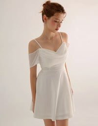 Off Shoulder Layered Chiffon Padded Mini Dress