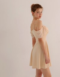Off Shoulder Layered Chiffon Padded Mini Dress