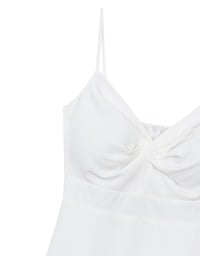Spaghetti Strap V Neck Twist Detail Flowy Padded Mini Dress