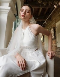 Side Cut Out Padded Maxi Dress with Lace Halter Neckline