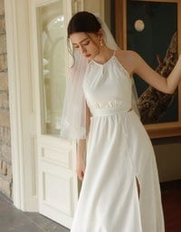 Side Cut Out Padded Maxi Dress with Lace Halter Neckline