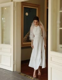 Side Cut Out Padded Maxi Dress with Lace Halter Neckline