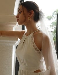 Side Cut Out Padded Maxi Dress with Lace Halter Neckline