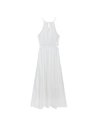 Side Cut Out Padded Maxi Dress with Lace Halter Neckline