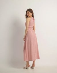 Side Cut Out Padded Maxi Dress with Lace Halter Neckline