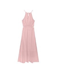 Side Cut Out Padded Maxi Dress with Lace Halter Neckline