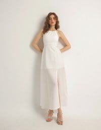 Crisscross Backless Halter Padded Maxi Dress