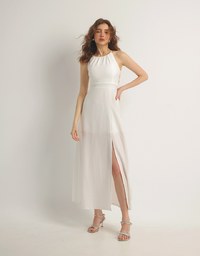 Crisscross Backless Halter Padded Maxi Dress