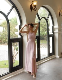 Crisscross Backless Halter Padded Maxi Dress