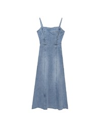 Spaghetti Strap Washed Jeans Denim Frayed Hem Maxi Dress