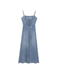 Spaghetti Strap Washed Jeans Denim Frayed Hem Maxi Dress