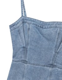 Spaghetti Strap Washed Jeans Denim Frayed Hem Maxi Dress