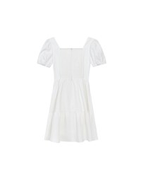 Sweetheart Neckline Puff Sleeve Tiered Mini Dress with Button Detail