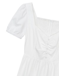 Sweetheart Neckline Puff Sleeve Tiered Mini Dress with Button Detail