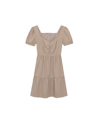 Sweetheart Neckline Puff Sleeve Tiered Mini Dress with Button Detail