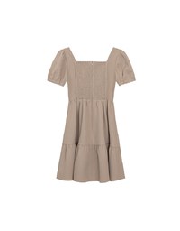 Sweetheart Neckline Puff Sleeve Tiered Mini Dress with Button Detail