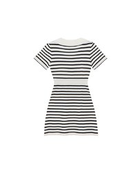 Striped Knit Mini Dress with Collar and Decorative Buttons