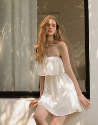 Boho Embroidered Bandeau Padded Mini Dress with Tassel Tie Design