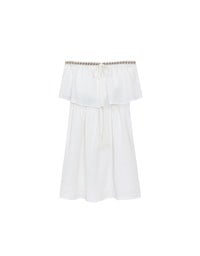 Boho Embroidered Bandeau Padded Mini Dress with Tassel Tie Design