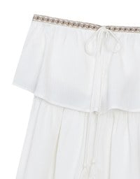 Boho Embroidered Bandeau Padded Mini Dress with Tassel Tie Design