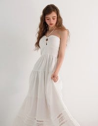 2 Way Halter Cut Out Padded Maxi Dress with Hollow Embroidery Hem