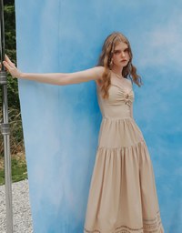 2 Way Halter Cut Out Padded Maxi Dress with Hollow Embroidery Hem