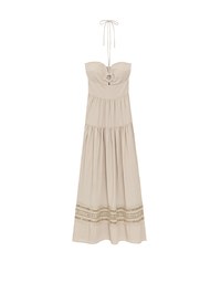 2 Way Halter Cut Out Padded Maxi Dress with Hollow Embroidery Hem