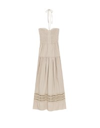 2 Way Halter Cut Out Padded Maxi Dress with Hollow Embroidery Hem