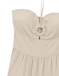 2 Way Halter Cut Out Padded Maxi Dress with Hollow Embroidery Hem