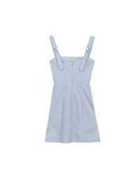 Adjustable Buckled Strap Jeans Denim Mini Dress with Front Button Detail