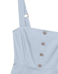 Adjustable Buckled Strap Jeans Denim Mini Dress with Front Button Detail