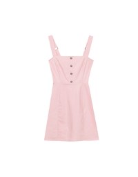 Adjustable Buckled Strap Jeans Denim Mini Dress with Front Button Detail