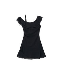 Asymmetric Ruffled Chiffon Cold Shoulder Padded Mini Dress