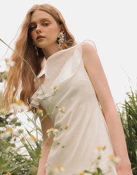 Asymmetric Ruffled Chiffon Cold Shoulder Padded Mini Dress