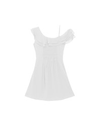 Asymmetric Ruffled Chiffon Cold Shoulder Padded Mini Dress