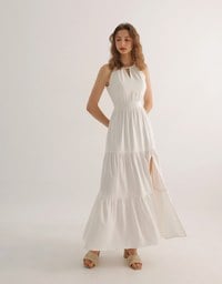 Keyhole Cut Out Tiered Halterneck Maxi Dress with Nautical Charm Ties