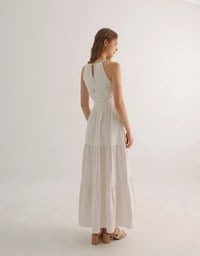 Keyhole Cut Out Tiered Halterneck Maxi Dress with Nautical Charm Ties