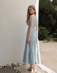 Keyhole Cut Out Tiered Halterneck Maxi Dress with Nautical Charm Ties