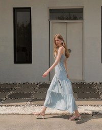 Keyhole Cut Out Tiered Halterneck Maxi Dress with Nautical Charm Ties