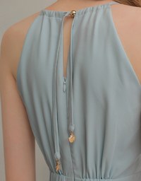 Keyhole Cut Out Tiered Halterneck Maxi Dress with Nautical Charm Ties