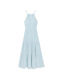 Keyhole Cut Out Tiered Halterneck Maxi Dress with Nautical Charm Ties