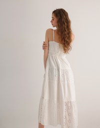 Floral Eyelet Lace Button Front Tiered Cami Padded Maxi Dress
